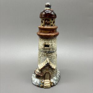 Stoneware Glazed Ceramic Lighthouse Votive Candle Holder Sculpture 0702B